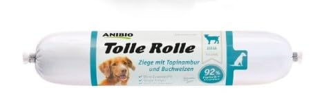 Anibio 8 x Tolle Rolle Ziege 400g | hypoallergenes Nassfutter | Single Protein | für Hunde | mit Topinambur | Getreidefrei | Ideal für eine Ausschlussdiät | bei Futtermittelunverträglichkeiten |