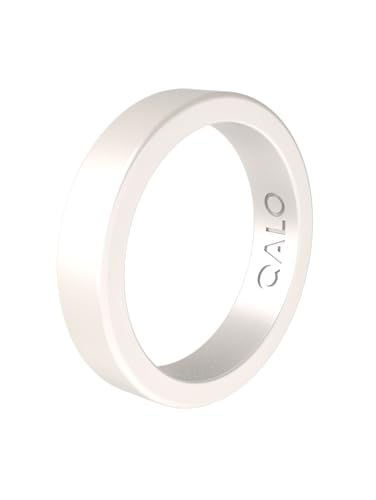 QALO Stackable Rubber Engagement Rings for Women Glazed Pearlized Finish Silicone Wedding Bands for Her 6.6mm Wide x 2mm Thick Durable Design for Outdoor Active Use Pearlized White Smooth 06