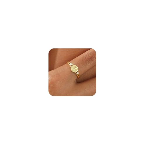 Kyerlyn Adjustable Letter Gold Rings for Women Non Tarnish Open Chunky 14K Gold Plated Stacking Cubic Zirconia Ring Trendy Statement Promise Wedding Bands Engagement for Gifts Jewelry