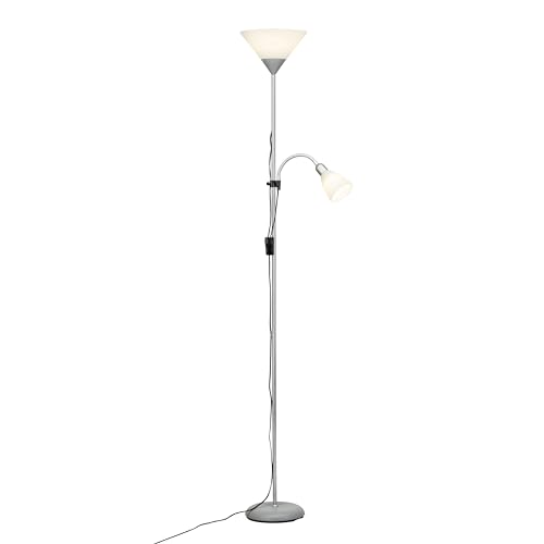 Brilliant Lampe Spari Deckenfluter Lesearm silber/weiß | 1x A60, E27, 60W, geeignet für Normallampen (nicht enthalten) | Mit Schnurzwischenschalter