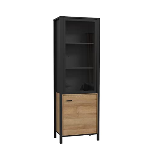 Forte HIGH ROCK Vitrine L/R mit 2 Türen, Holzwerkstoff, schwarz/Riviera Eiche, B x H x T: 64,8 x 193,9 x 40,2 cm