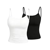 Battnot 2er Pack Damen Tank Top Sexy Slim Fit Sommer Tops Ärmellos Rundhals Oberteile Basic Spaghetti Top Y2K Camisole Tanktops Unterhemd Damen Camisole Spaghettiträger Tops Teenager Mädchen