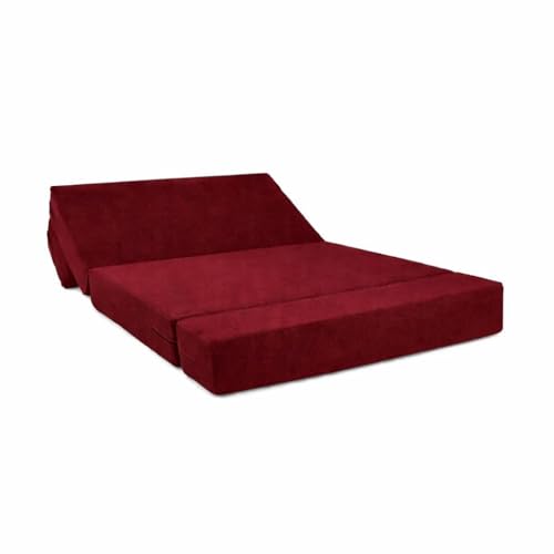 Image of Foldable One Seater Sofa Bed 3 x 6 Ft Jute Fabric Washable Cover Convertible Sofa Bed for Living Room & Office, Guest Room (Finish Color - Wine - Pre-Assembled)