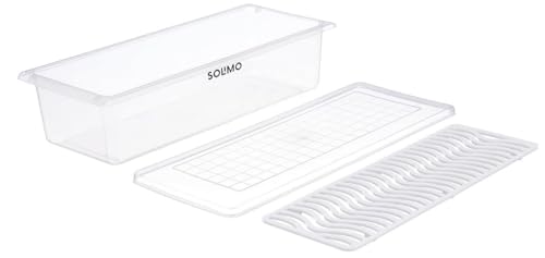 Image of Amazon Brand - Solimo Plastic Stackable Storage Containers With Removable Drain Plate For Fridge, Rectangle 1400ml