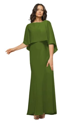 Chiffon Mother of The Bride Dresses for Wedding Long Mermaid Formal Evening Gowns with Cape Sleeves