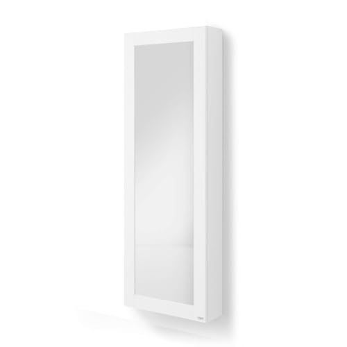 MOBILI FIVER, Zapatero con Espejo suspendido Rachele 170x60 cm, Fresno Blanco, Made In Italy