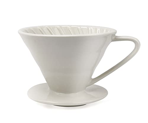 قمع تقطير القهوة المصنوع من السيراميك باللون الابيض مخصص لتقطير بطريقة في 60 ميبرو مقاس 01 يكفي لسعة 1 الى 2 كوب بلاستيك