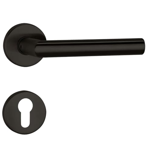 FELGNER Jeu de poignées Como II pour cylindre profilé | panneau de porte moderne de haute qualité poignées de porte ferrure de porte rosace pour portes intérieures portes de chambre | noir mat