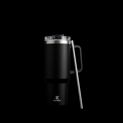Image of 1200ml Stainless Steel Tumbler with Handle and Straw | Leak Proof Travel Mug | BPA Free Reusable Drinking Cup for Office, Travel, Gym & Car (Black) | Large Water Tumbler Bottle, Leak Resistant Sipper Cup, Reusable Travel Tumbler, BPA Free Lid