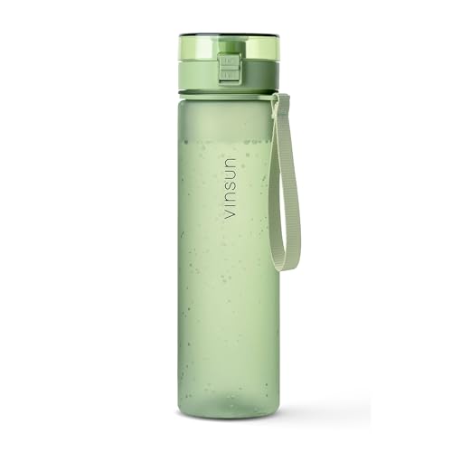 VINSUN Trinkflasche 1L hell grün - auslaufsicher, Kohlensäure geeignet, BPA frei, Tritan, Einhandbedienung - Leichte Wasser Flasche für Sport, Schule, Uni, Fahrrad