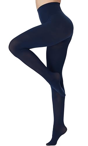 DUCMODA Medias para Mujer 80D Pantimedias Mutlicolor Leotardos de Cintura Alta Pantys y Media de Fiesta y Uso Diario,azul marino, l
