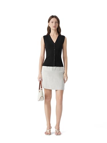 Image of SUUKSESS Women Sleeveless Sweater Tops Summer V Neck Button Down Vest Tops Business Casual Work Shirts
