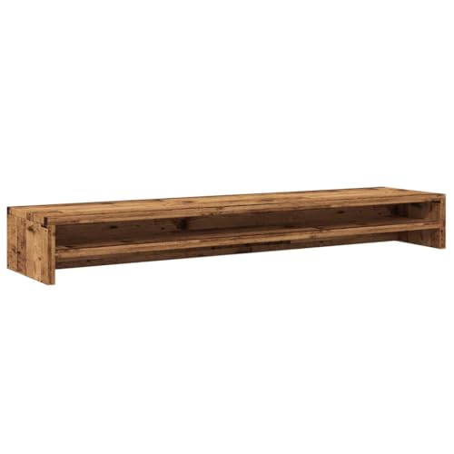 vidaXL Soporte para monitor – Elevador de madera vieja, 100 x 24 x 13 cm, marrón, para televisión/computadora, incluye estante de almacenamiento, fácil montaje, oficina/sala de estar