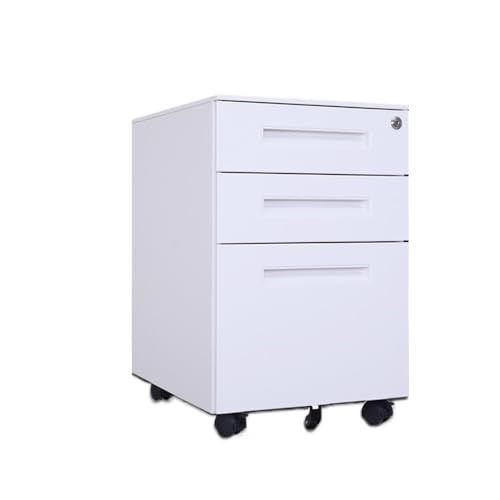 ZKALQECNF Gabinete de Archivos Archivador móvil de Acero de Color, Armario de Almacenamiento Grueso Debajo del Escritorio, Tres cajones con Ruedas Cajonera de Oficina(Blanco)