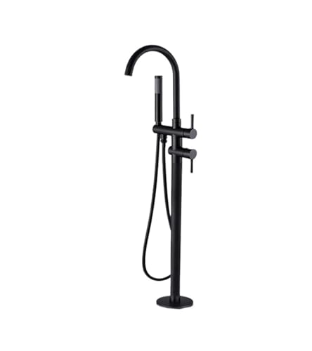Grifo de cocina de latón negro mate, grifo de bañera para baño, grifo mezclador de ducha de bañera independiente montado en el piso, caño giratorio de grúa de agua fría y caliente (color: dorado,