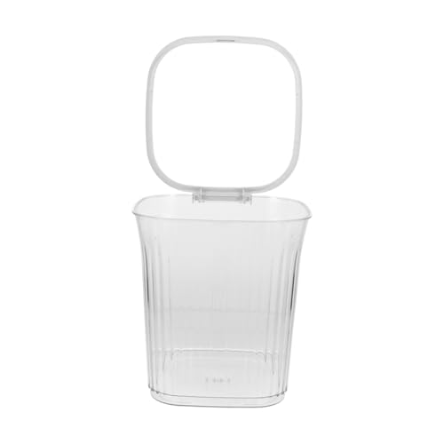 Cubo de basura transparente con rayas que sujetan la bolsa firmemente en el baño