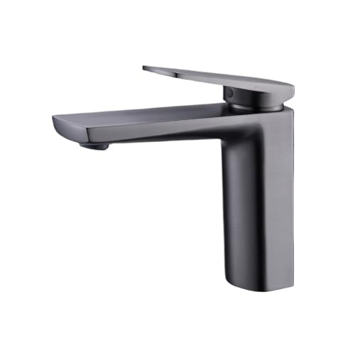 Grifos de baño en oro cepillado, grifo mezclador cuadrado for lavabo, grifería gourmet for, moderno agua fría y caliente latón(Brushed Grey Faucet)