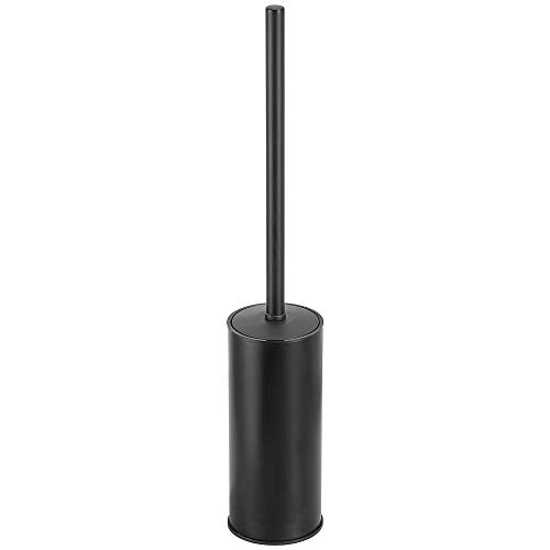 Image of Freestanding Toilet Brush Holder for bathrooms 304 Stainless Steel Toilet Brush Stand Round Storage and Organization Rust Resistant 18-inch high Matte Black Finished