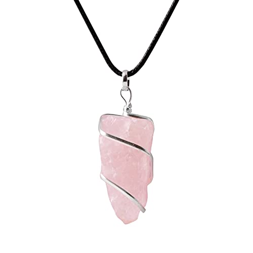 SUBSH Raw Rose Quartz Gemstone Pendat Energy Healing Crystal Stone Of Successful Love Stones Heart Chakra Necklace For Women Men Energy Semi Precious Handmade Rock Wealth And Charm Gift