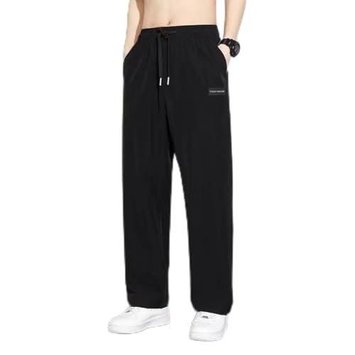 Pantalones largos de poliéster de pierna recta de ajuste holgado para hombre, tela de secado rápido para deportes, uso diario y club, adecuado para primavera, verano, otoño e invierno (XXXL negro)