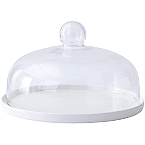 EdirFtra Transparent glass dome clock with ceramic base handle, clock, bell jar, cake display cabinet, table top center piece, for dessert, cheese cake, 10 inches