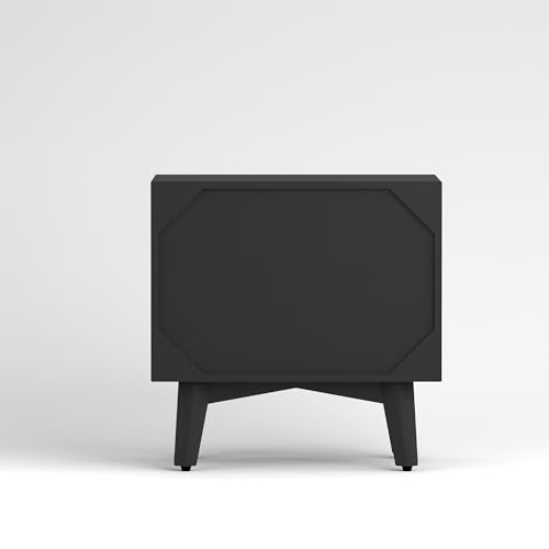 Image of ONIJA Wooden Bedside Table for Bedroom | Wooden Bed Side Nightstand Lamp Table with 2 Drawers & Open Shelf Storage for Home & Hotels | HDMR Premium Wood (Black)