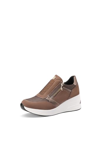 QUEEN HELENA Baskets Hautes Compensées Baskets avec Zip Latérale Femme X31-36, X31 37 Marron, 36 EU