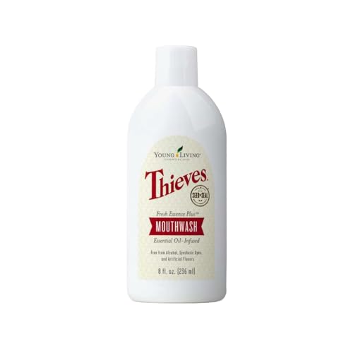 Young Living Thieves Fresh Essence Plus Mouthwash | 8 fl oz | Alcohol-Free and Fluoride-Free | Enhanced with Essential Oils | Peppermint Rosemary Lemon & Cinnamon Oils