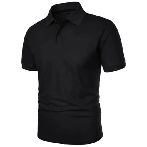 Polo de manga corta para hombre, color liso, con solapa, ligera, para fitness, deporte, casual, Negro, S