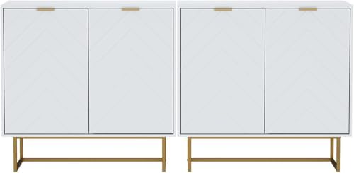 UEV Juego en 2 Aparador con Patas y Estantes Ajustables, Armario de Cocina, Armario Multiusos para Salón, Comedor, Pasillo, Dormitorio, 160 x 40 x 77,5 cm, Blanco