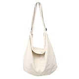 LALADEFIEE Bolso Bandolera de Lona Grande para Mujer Bolso de Mano Casual de Gran Capacidad para Compras y Uso Diario Bolsa de Hombro Cruzada Resistente y Versátil Color Blanco