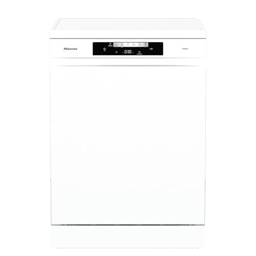 Hisense HS643C90W - Lavavajillas de Libre Instalación, Class C, Capacidad 16 Servicios, Alto 84.5cm x Ancho 59.9cm, Blanco, Secado Automático, Programas Automáticos, Tercera Bandeja, 15' Lavado Rápido