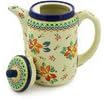 Polmedia Polish Pottery Tea or Coffee Pot - Orange Clematis Pattern Handmade in Boleslawiec Poland + Certificate of Authenticity