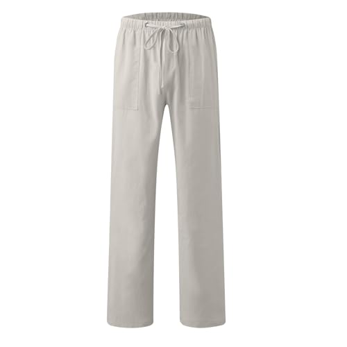 Men Pants Loose Drawstring Elastic Long Trousers Solid Color Wide Straight Leg Pant Baggy Casual Sweatpants Pockets3