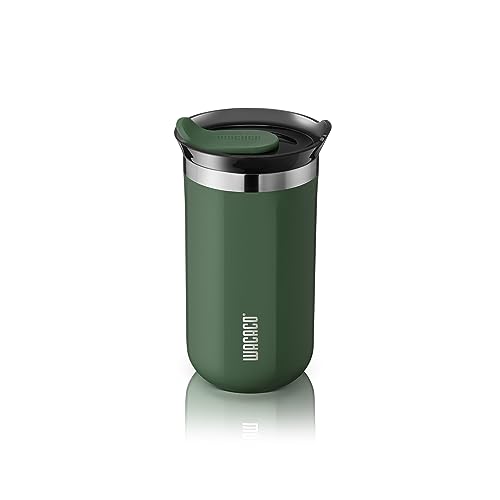 WACACO Octaroma Lungo Vacuum Insulated Coffee Mug, Double-wall Stainless Steel Travel Tumbler With Drinking Lid, 10 fl oz(300ml)， Pomona Green