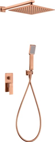 MICE - Ducha Empotrada Pared - Monomando Kit de Ducha con Rociador Cuadrado, Mango de Ducha - Griferia de Baño Oro Rosa Cepillado GPP048/ORC