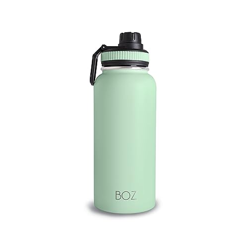 BOZ Stainless Steel Water Bottle - Vaccum Insulated Water Bottle 32 Oz - Wide Mouth BPA Free Sport Water Bottle for Gym with Spout Lid - Thermal Hot & Cold 1 Litre Green Water Bottle