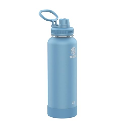 Image of Takeya Actives Stainless Steel Water Bottle, Insulated Spout Lid, Keeps Drinks Cold 24 Hrs, Leakproof, Durable, Dishwasher Safe, Ideal for Gym, Travel, Fits Most Cup Holders, 40 oz /Bluestone