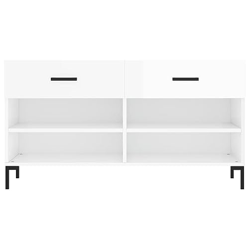 Banc à chaussures blanc brillant 102 cm pour optimiser les petits espaces d'entrée