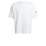adidas Men's Essentials LOSE FIT Three BAR Tee, White/Black, XXL