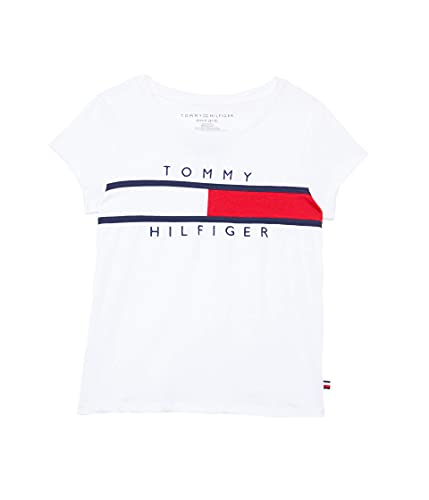 Image of Tommy Hilfiger Girls' Short Sleeve Flag Logo Tee, Soft & Comfortable
