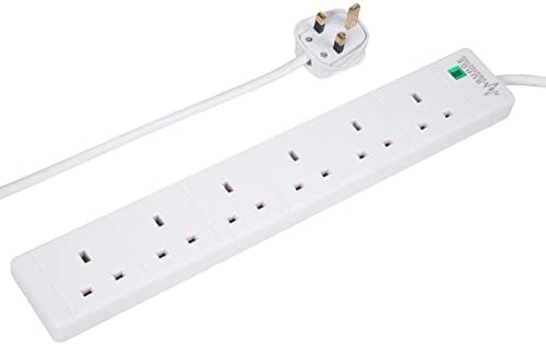 PRO ELEC PELB1703 6 Gang Extension Lead with Surge Protection White, 5m