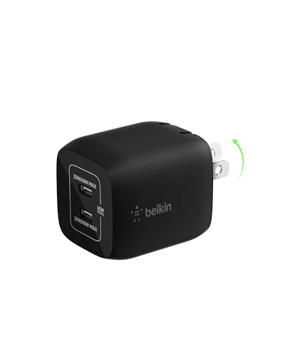 Image of Belkin 45W Dual USB C Charger Block, PD3.0 w / GaN - Super Fast Charging - Samsung Galaxy S25, Apple iPhone 17, Air, Pro, Pro Max, iPad, MacBook, AirPods, Apple Watch, Nintendo Switch 2 & More - Black