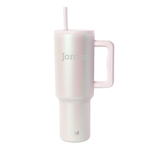 Image of Simple Modern Personalized Tumbler with Handle & Straw | 40oz | Pearlescent | Trek Tumbler, Travel Mug | Insulated Water Bottle, Cupholder Friendly, Stainless Steel Cup | Custom, Coconut Pearl