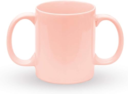 HEALTHANDWEALTH Dual Handle Ceramic Mug for Tremors – 11.83 fl oz | Double Grip for Stability | Microwave & Dishwasher Safe | Peach Color | Ideal for Elderly & Unsteady Hands (Peach Color)