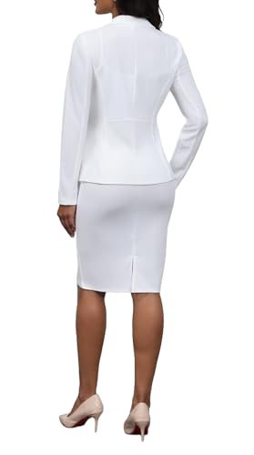 Women\'s 2 Piece Suit Skirt Set Business Casual Long Sleeve Blazer and Pencil Skirt Sets White L - Thumbnail 6