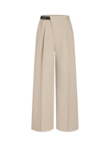 CIDER Belted Dress Pants Women High Waisted with Pockets Straight Leg Work Pants Business Casual Office Trousers
