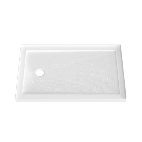 Image of DeerValley 48 inchL X 30 inchW Shower Base in White with Single Threshold, Left Drain Location, Rectangle Acrylic Alcove Shower Pan for Bathroom, Non-slip Design DV-1SB0107L