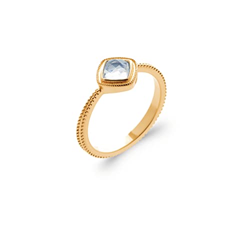 Bague en plaqué or 18 carats avec cabochon facetté bleu éclatant