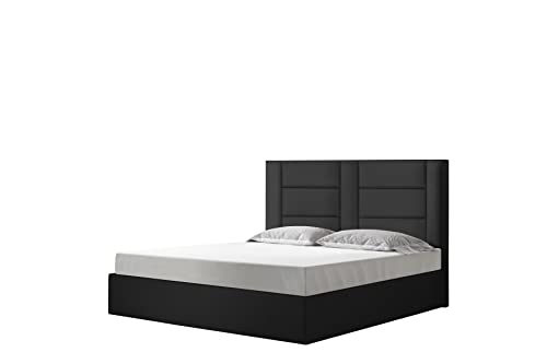 Grekpol-Polsterbett,Größe zu wählen: 140,160,180,200x200 cm,Doppelt,gepolstert,dekoratives Kopfteil, Bett mit Bettkasten-Vegas (Schwarz (Madryt 9100), 180x200 cm (Ohne Matratze)) Cover